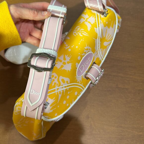 Christian Dior SS 2004 Surf Chick Yellow and Pink Floral Hibiscus Crossbody Bag - Picture 6 of 13